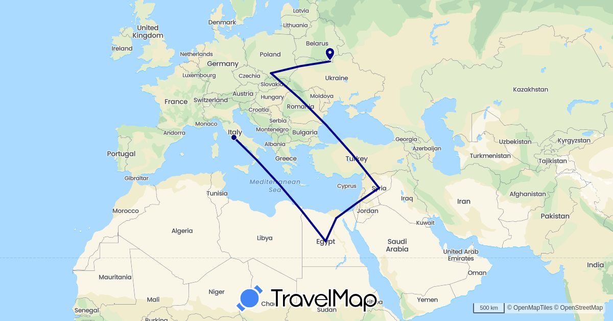 TravelMap itinerary: driving in Egypt, Italy, Poland, Syria, Ukraine (Africa, Asia, Europe)